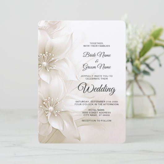 Elégant Faire-part de mariage de fleurs blanches d (Debout devant)