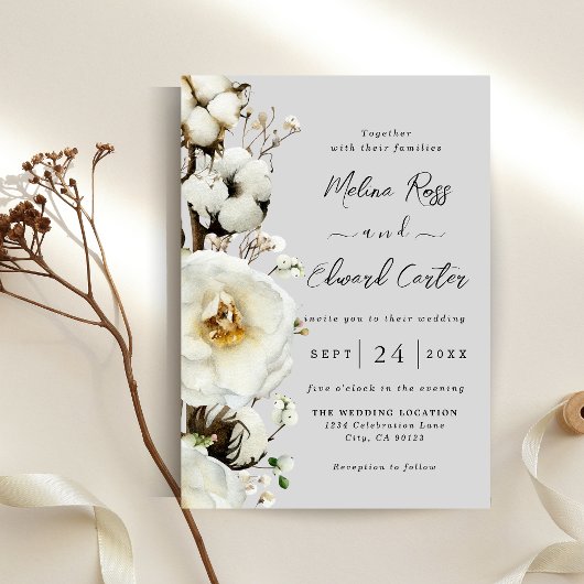 Élégant Faire-part de mariage de fleurs de rose bl