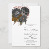 Élégant Faire-part de mariage de Fleurs Noires (Devant)