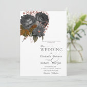 Élégant Faire-part de mariage de Fleurs Noires (Debout devant)