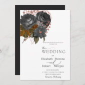 Élégant Faire-part de mariage de Fleurs Noires (Devant / Derrière)