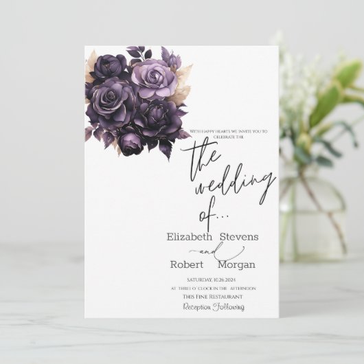 Élégant Faire-part de mariage de fleurs violettes  (Debout devant)