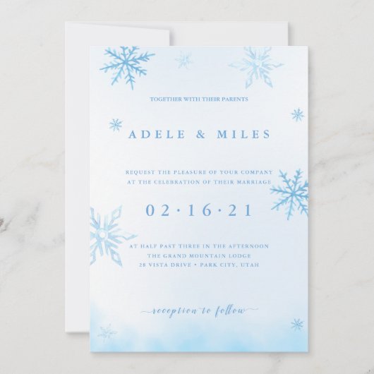 Élégant Faire-part de mariage de flocon de neige e (Devant)
