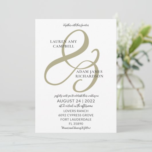 Élégant Faire-part de mariage de fond vert Sage (Debout devant)