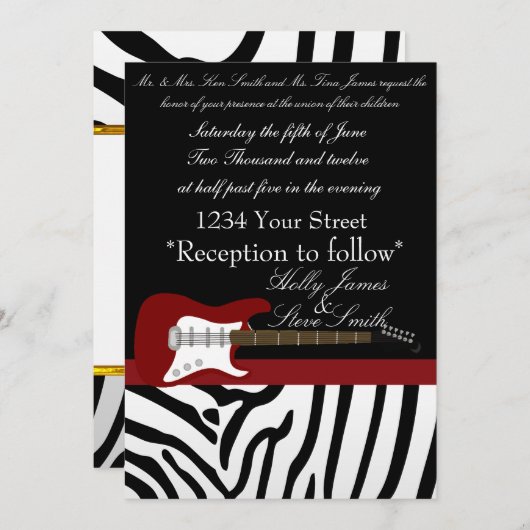 Élégant Faire-part de mariage de guitare électriqu (Devant / Derrière)