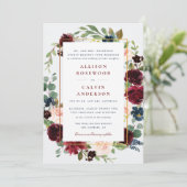 élégant faire-part de mariage de la marine bordeau (Debout devant)