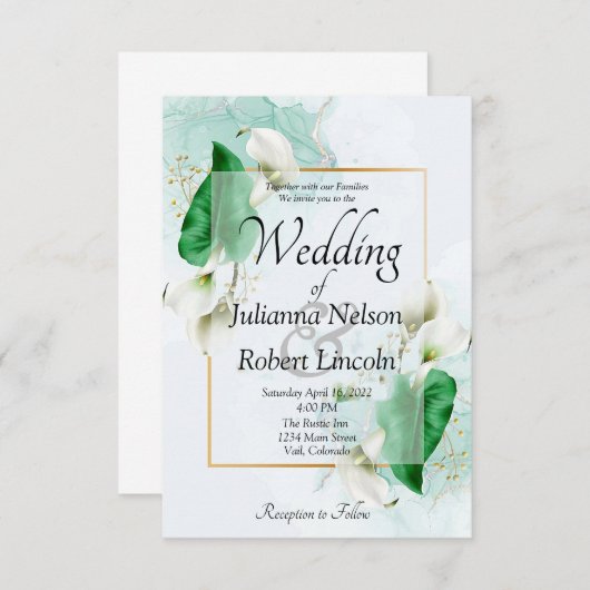 Élégant faire-part de mariage de lys calla (Devant / Derrière)