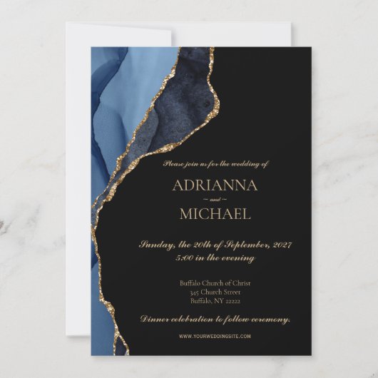 Élégant Faire-part de mariage de marbre bleu Agate (Devant)