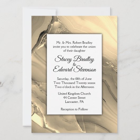 Élégant Faire-part de mariage de marbre doré (Devant)