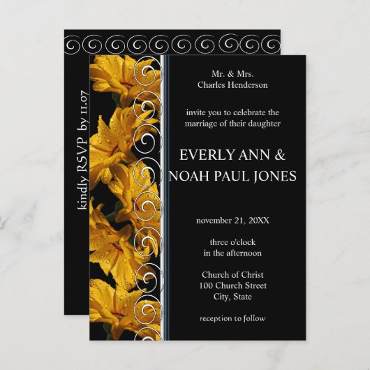 Élégant Faire-part de mariage de marguerite jaune (Devant / Derrière)