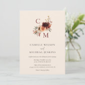 Élégant Faire-part de mariage de monogramme floral (Debout devant)