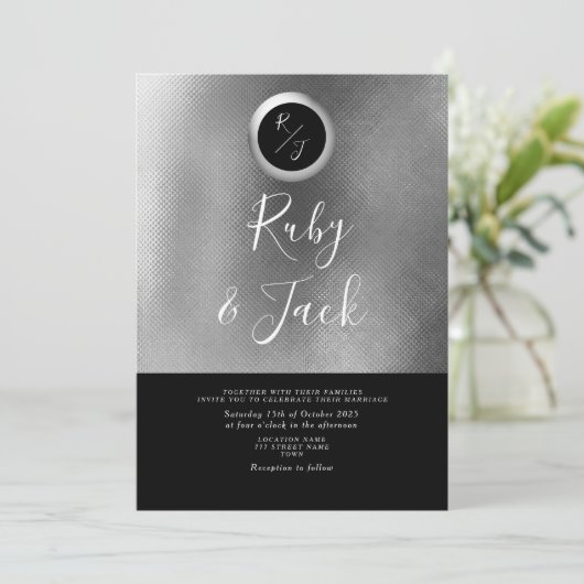 Élégant Faire-part de mariage de monogramme noir (Debout devant)