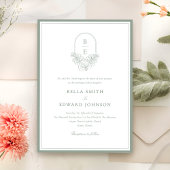 Élégant Faire-part de mariage de monogramme vert S