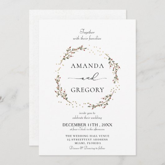 Élégant Faire-part de mariage de Noël d'hiver (Devant / Derrière)