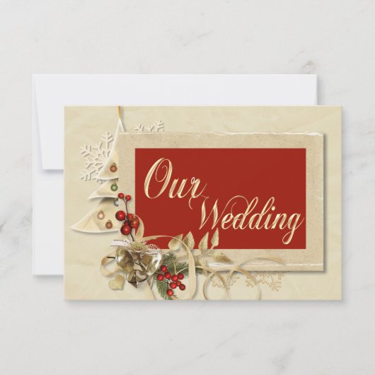 Élégant Faire-part de mariage de Noël Or (Devant)