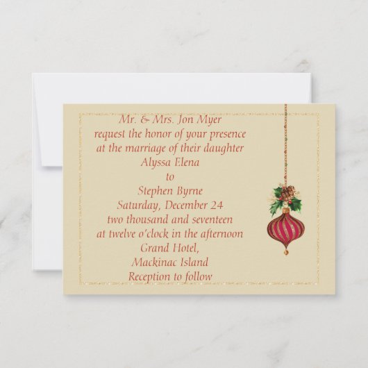 Élégant Faire-part de mariage de Noël Or (Dos)