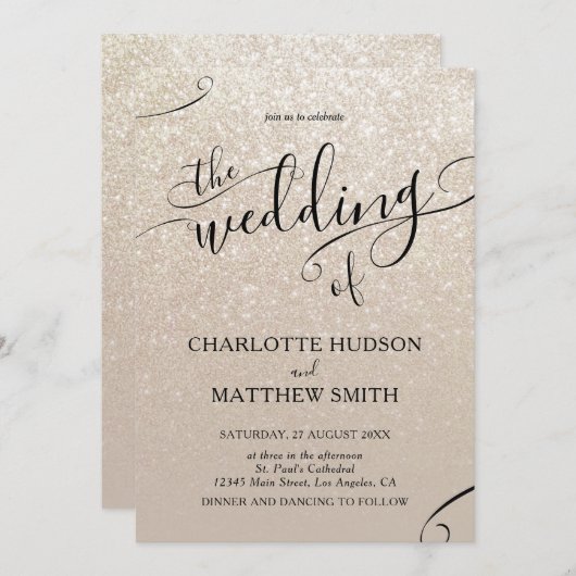 Elégant Faire-part de mariage de Parties scintilla (Devant / Derrière)