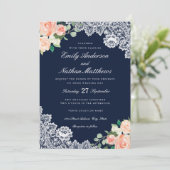 Élégant Faire-part de mariage de pêche de dentelle (Debout devant)