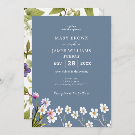 Élégant Faire-part de mariage de périphérique Fleu (Devant / Derrière)