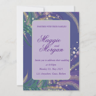 Élégant Faire-part de mariage de plumes violettes
