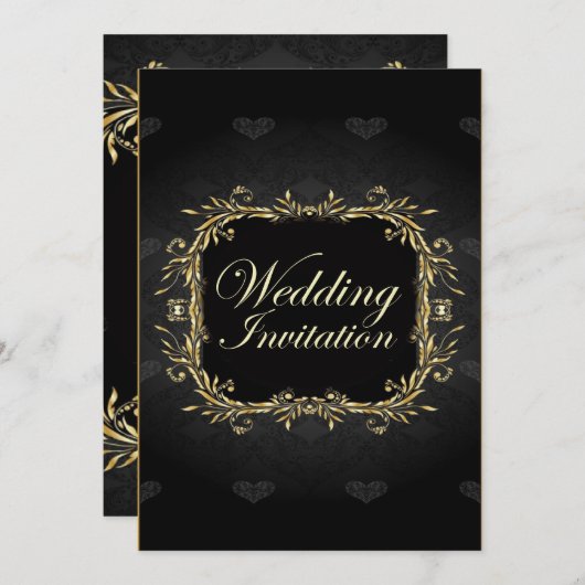 Élégant Faire-part de mariage de Regal noir or (Devant / Derrière)