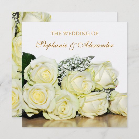 Elégant Faire-part de mariage de Roses Blanches (Devant / Derrière)