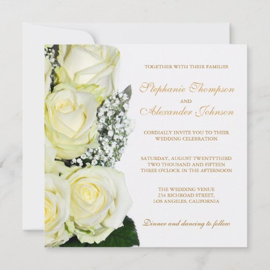 Elégant Faire-part de mariage de Roses Blanches (Dos)