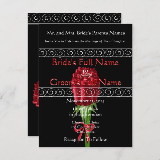 Elégant Faire-part de mariage de Roses Rouges (Devant / Derrière)
