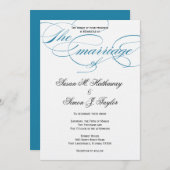 Élégant Faire-part de mariage de script - Bleu (Devant / Derrière)