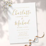 Élégant Faire-part de mariage de script de signatu<br><div class="desc">Dotée de noms de style signature,  cette élégante invitation de mariage peut être personnalisée avec vos informations en lettres d'or chic. Conçu par Thisisnotme©</div>