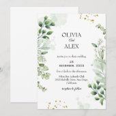 Élégant Faire-part de mariage de script de verdure (Devant / Derrière)
