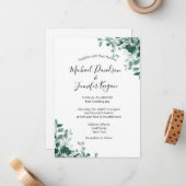 élégant faire-part de mariage de verdure aquarelle (Devant/Arrière en situation)