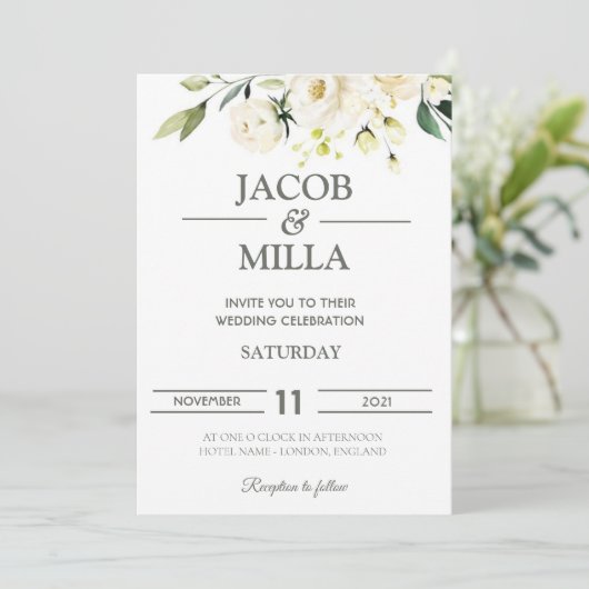 Elégant Faire-part de mariage de verdure dorée (Debout devant)