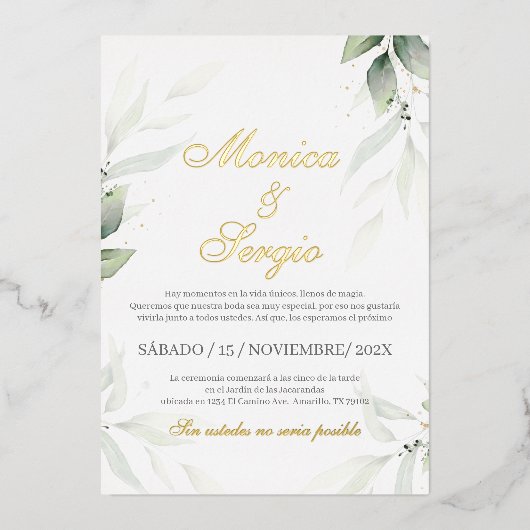 Elégant Faire-part de mariage de verdure en espagn (Recto)