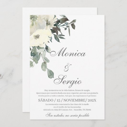 Elégant Faire-part de mariage de verdure en espagn (Devant / Derrière)