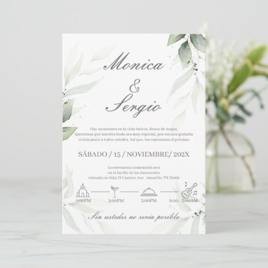 Elégant Faire-part de mariage de verdure en espagn (Debout devant)