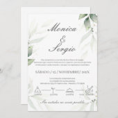 Elégant Faire-part de mariage de verdure en espagn (Devant / Derrière)