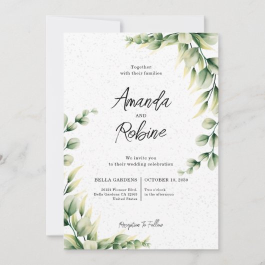 Elégant Faire-part de mariage de verdure Eucalyptu (Devant)