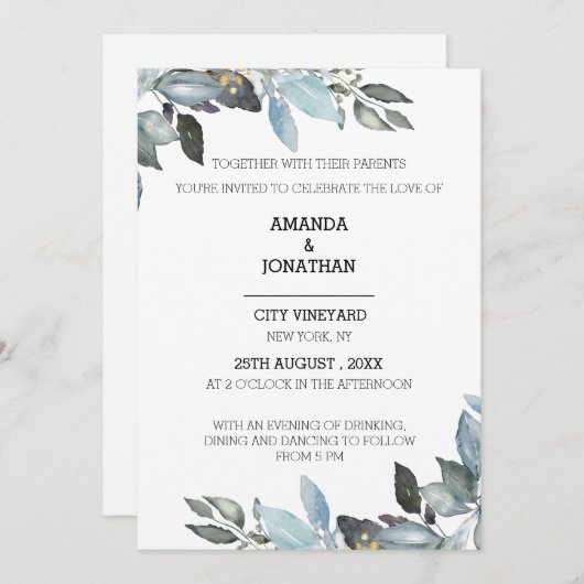 Elégant Faire-part de mariage de verdure Eucalyptu (Devant / Derrière)