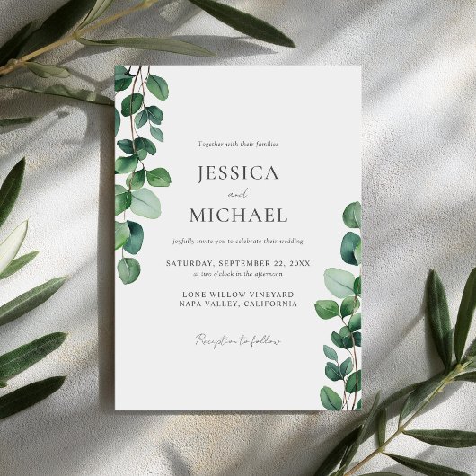 Elégant Faire-part de mariage de verdure Eucalyptu