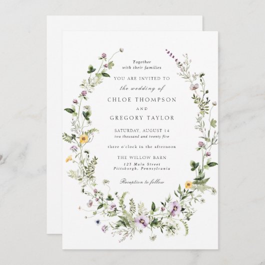 Élégant Faire-part de mariage de verdure fleurie (Devant / Derrière)