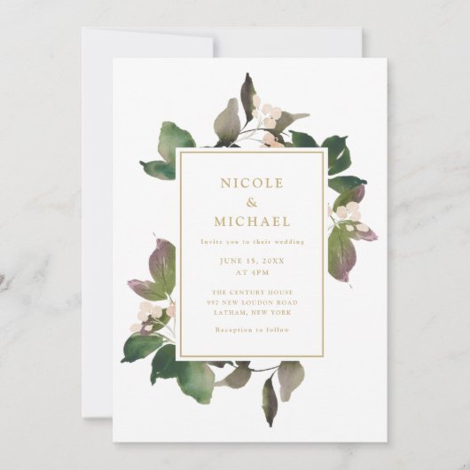 Élégant Faire-part de mariage de verdure rose (Devant)