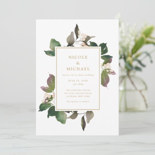 Élégant Faire-part de mariage de verdure rose (Debout devant)