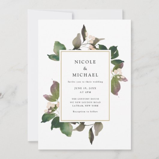 Élégant Faire-part de mariage de verdure rose (Devant)