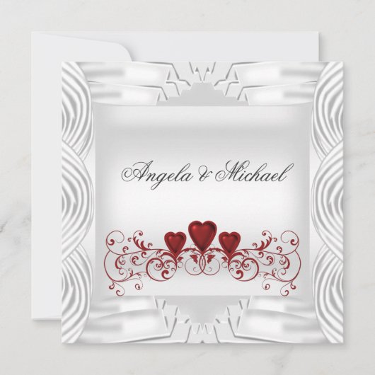 Élégant Faire-part de mariage des Coeurs rouges bl (Devant)