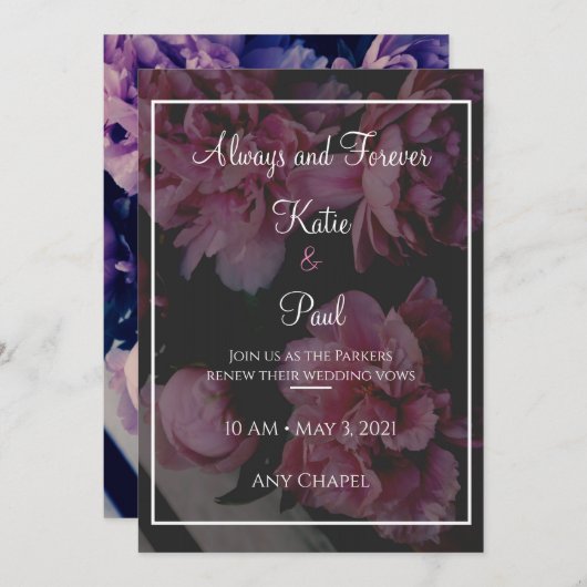 Élégant Faire-part de mariage des fleurs Roses (Devant / Derrière)