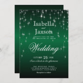 Élégant Faire-part de mariage d'Étoiles Vert foncé (Devant / Derrière)