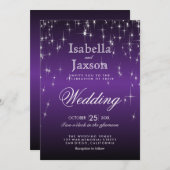 Élégant Faire-part de mariage d'étoiles violet (Devant / Derrière)