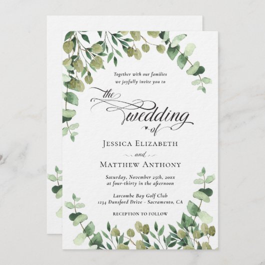 Elégant Faire-part de mariage d'Eucalyptus (Devant / Derrière)