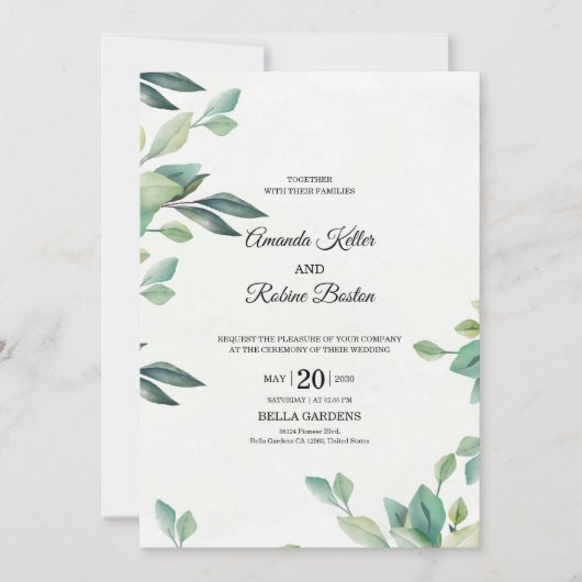 Elégant Faire-part de mariage d'Eucalyptus (Devant)